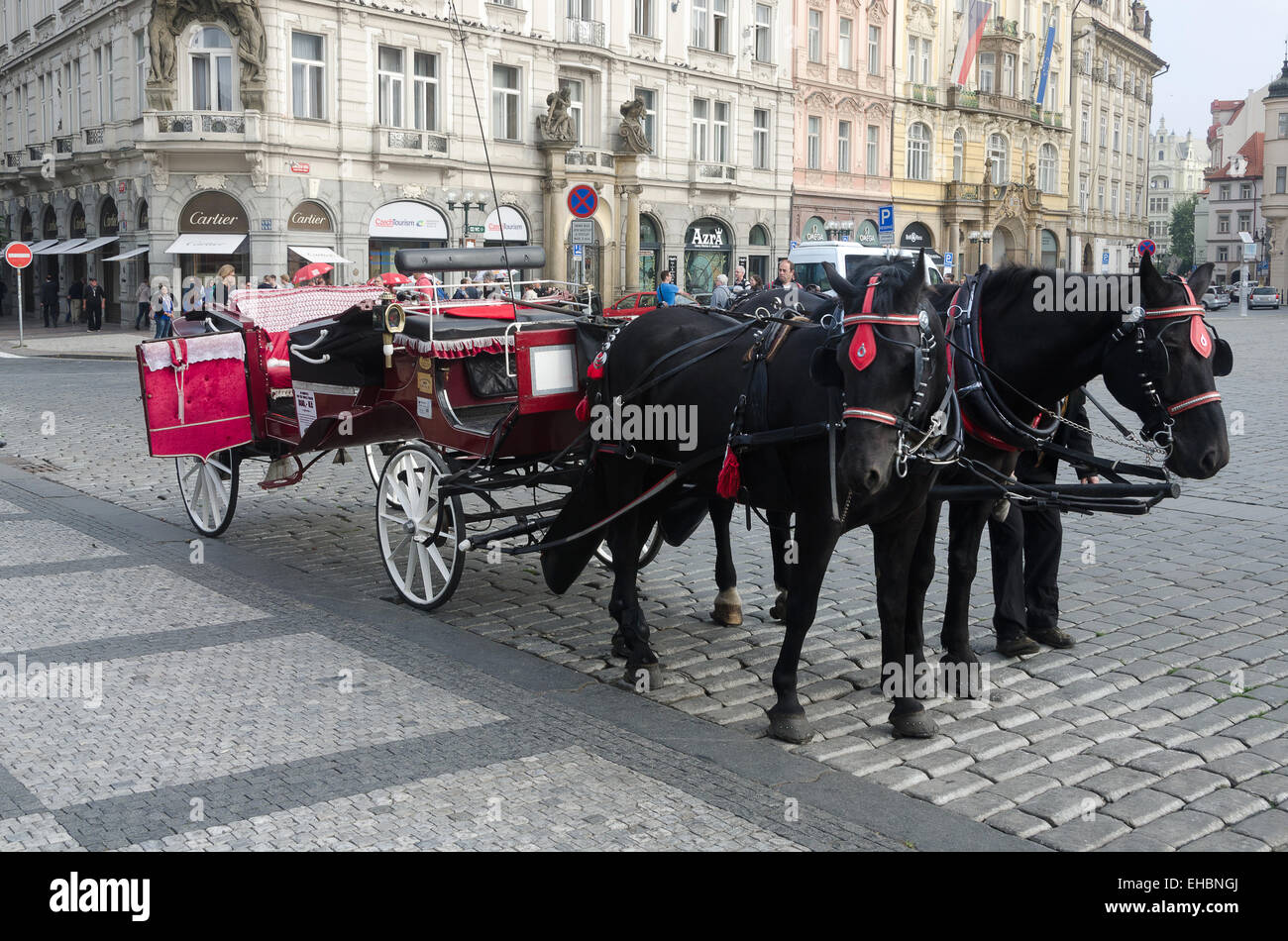 a beutiful horse carriage in the old town Stock Photo