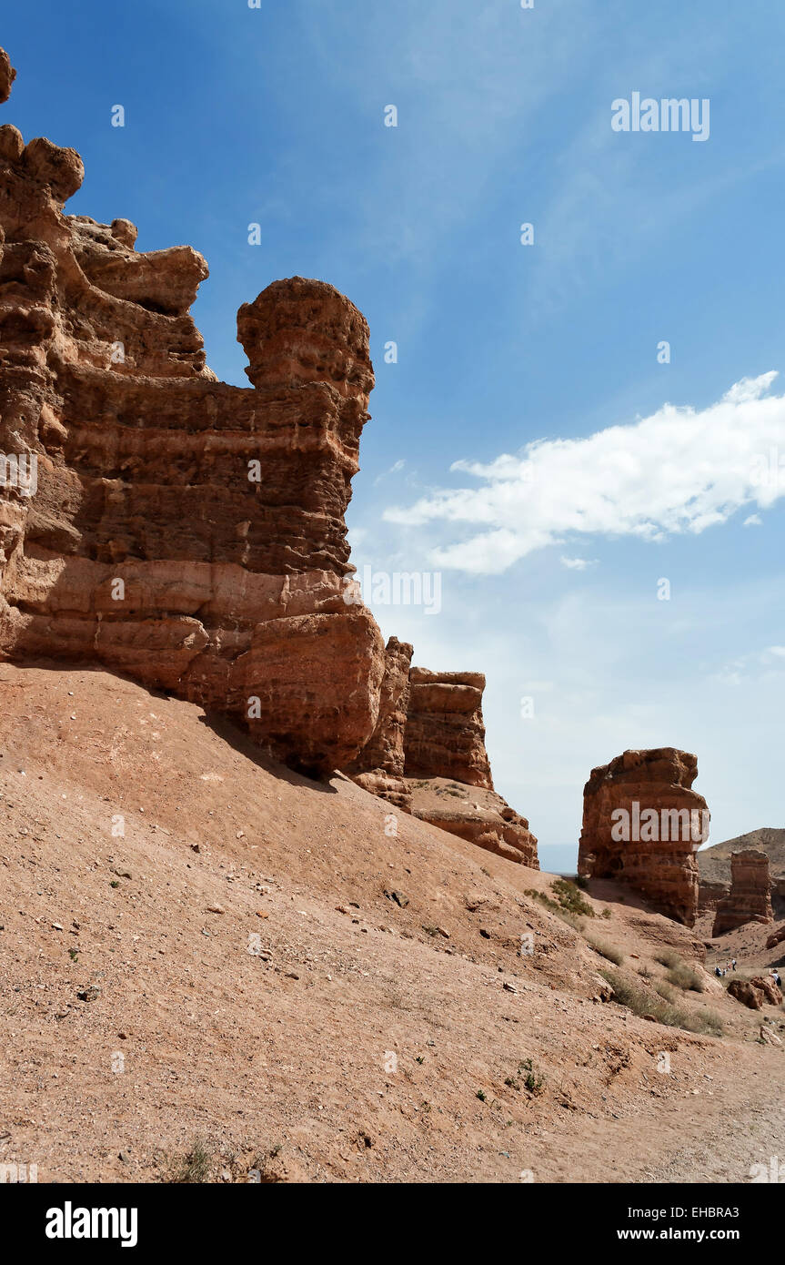 Valley of Castles in Sharyn Canyon.  Sharyn Canyon is an 80 km canyon on the Sharyn River, 200 kilometres east of Almaty. Kazakh Stock Photo