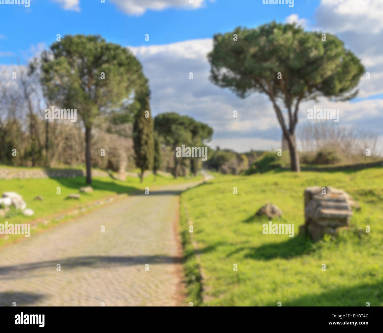 Background blur of the Appian Way, the Via Appia Antica, in Rome, Italy. Stock Photo