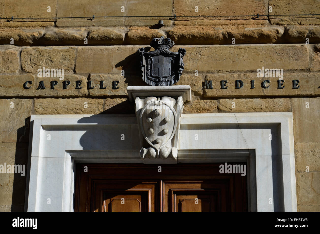 magnificent view of the Medici coat of arms at the entrance of the