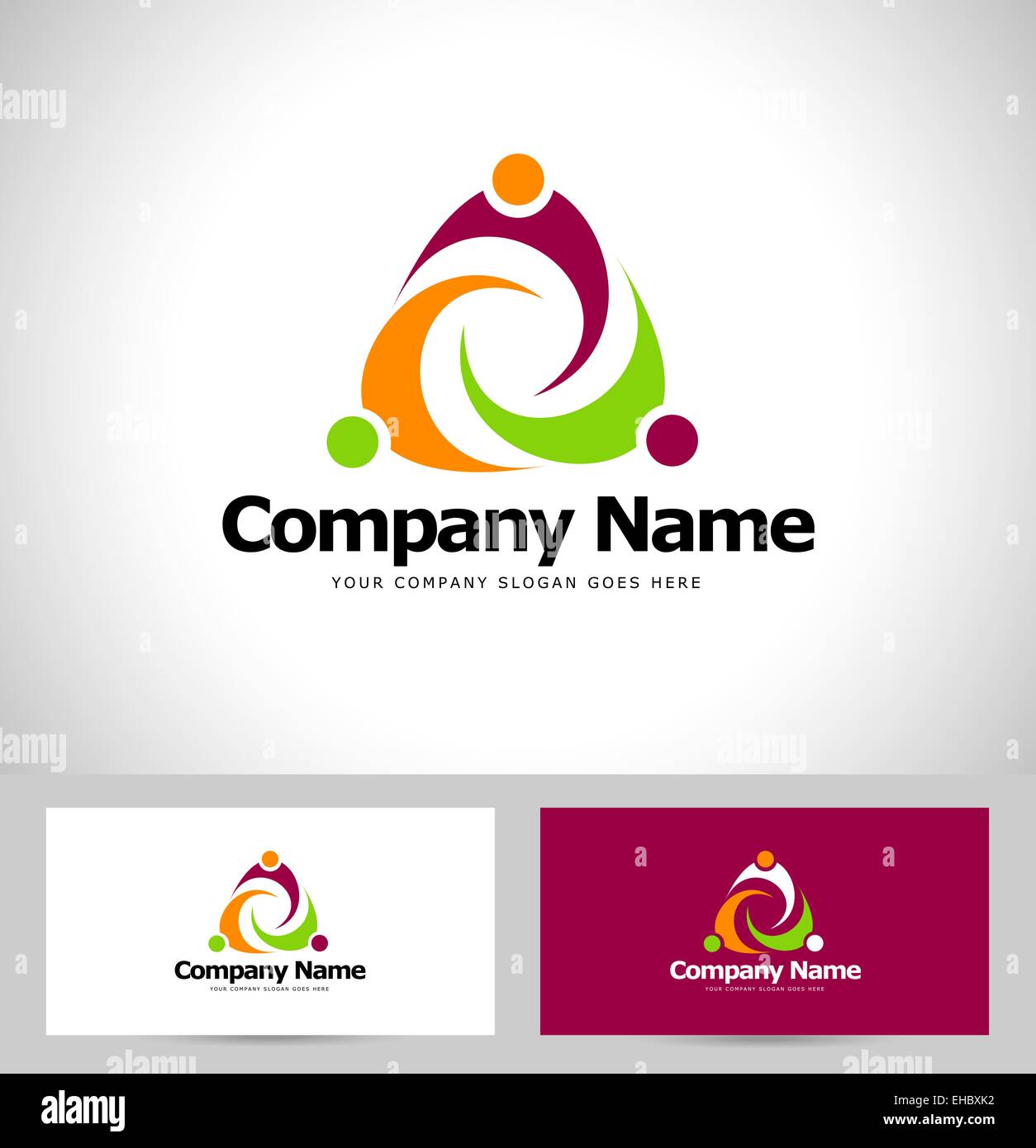 People Abstract Logo Design. Creative Unity Logo Concept with business card template. Stock Photo