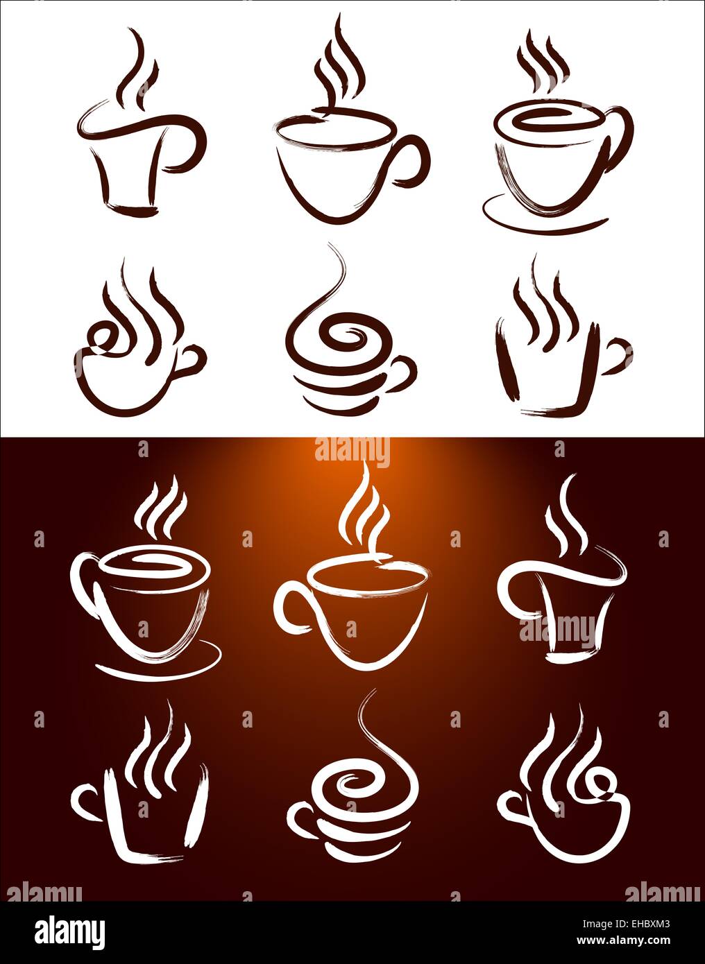 Coffee Cup icon Set. Creative abstract coffee cups with hot steam Stock ...