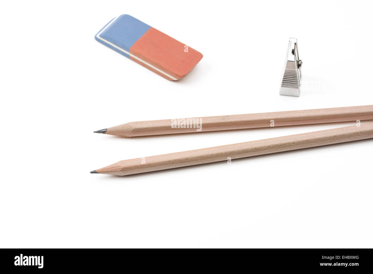 a pen, a sharpener and an eraser Stock Photo Alamy
