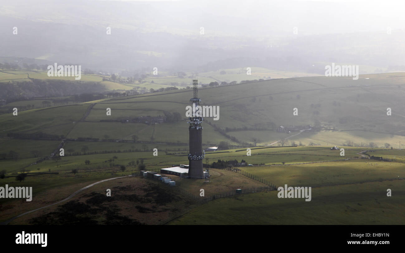 aerial view of Sutton Common radio tower at Croker Hill, Cheshire, UK Stock Photo