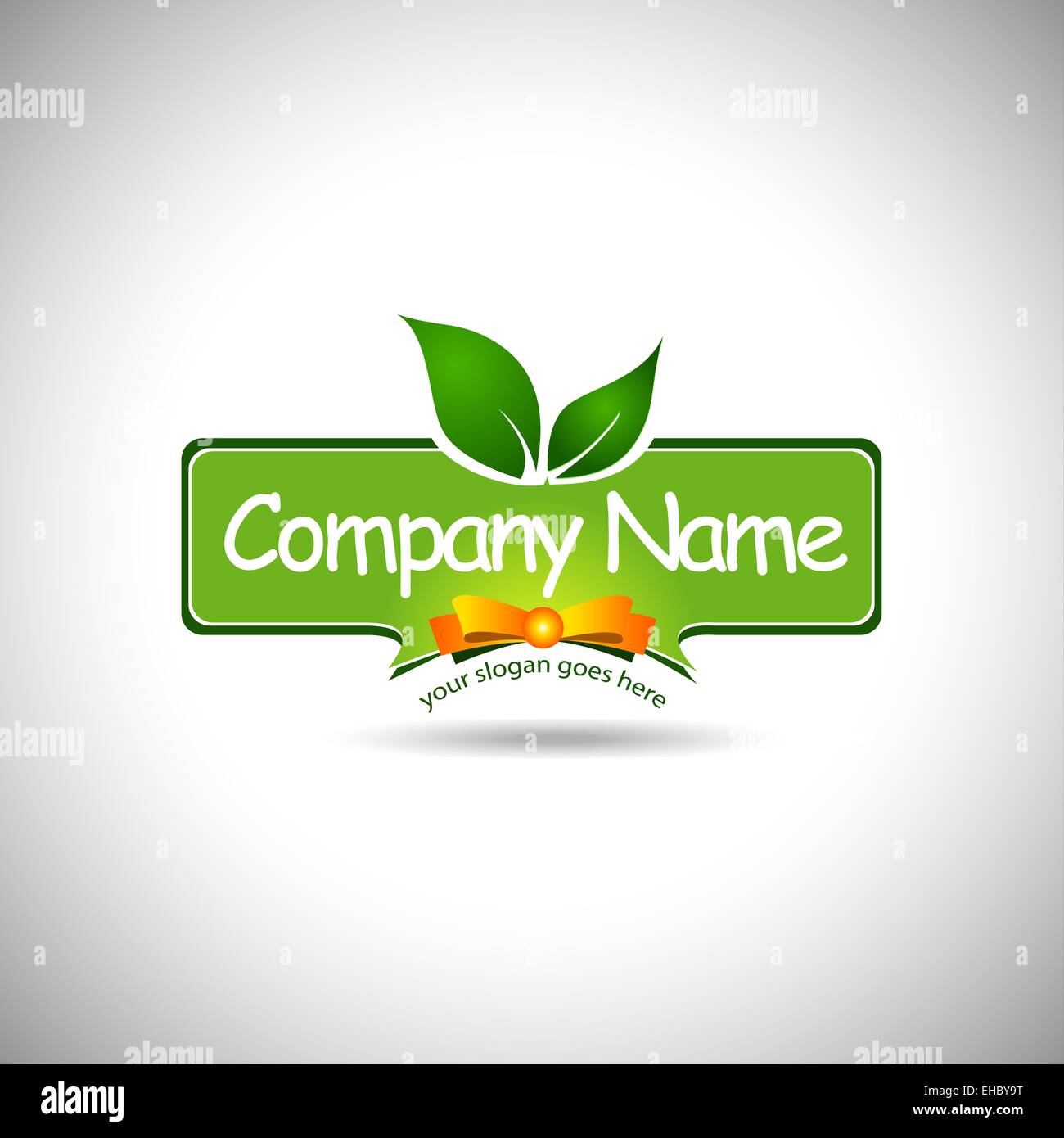Food Label Logo Design. Creative food company logo design with leafs and bow. Stock Photo
