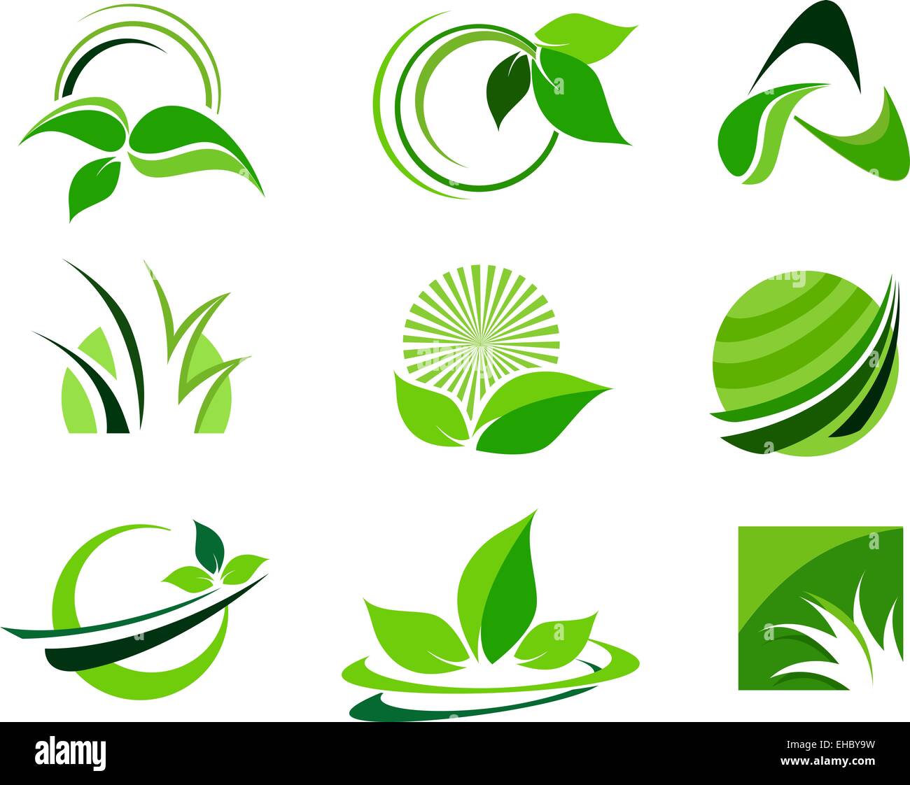Green Leafs Design Elements. Leaf icon design elements. Vector leaf leafs design. Stock Photo