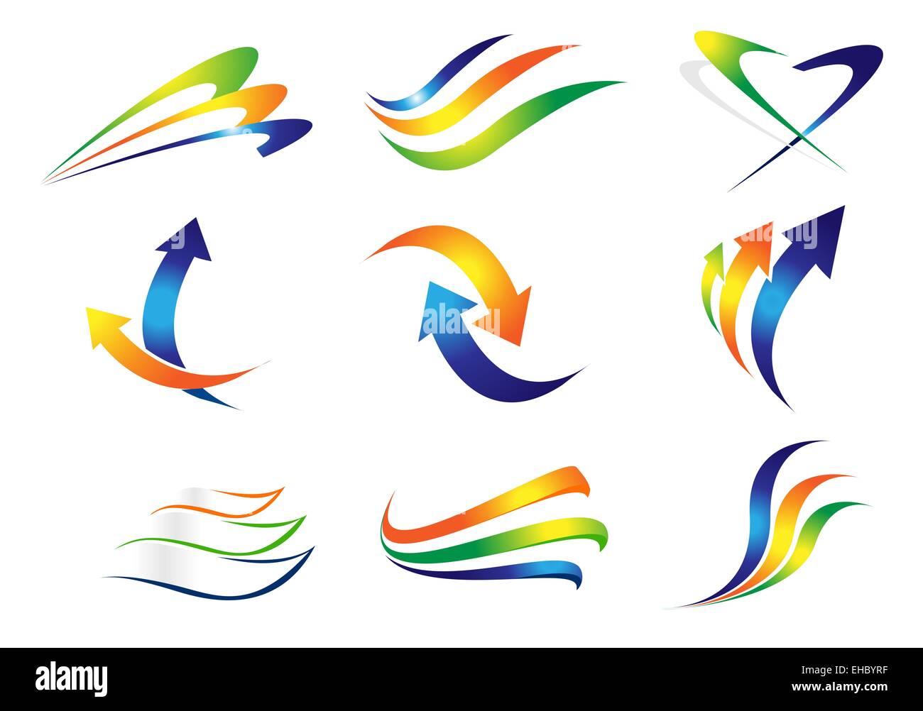 Swashes and Arrows Design Elements. Colorful vector arrows and curved lines. Stock Photo