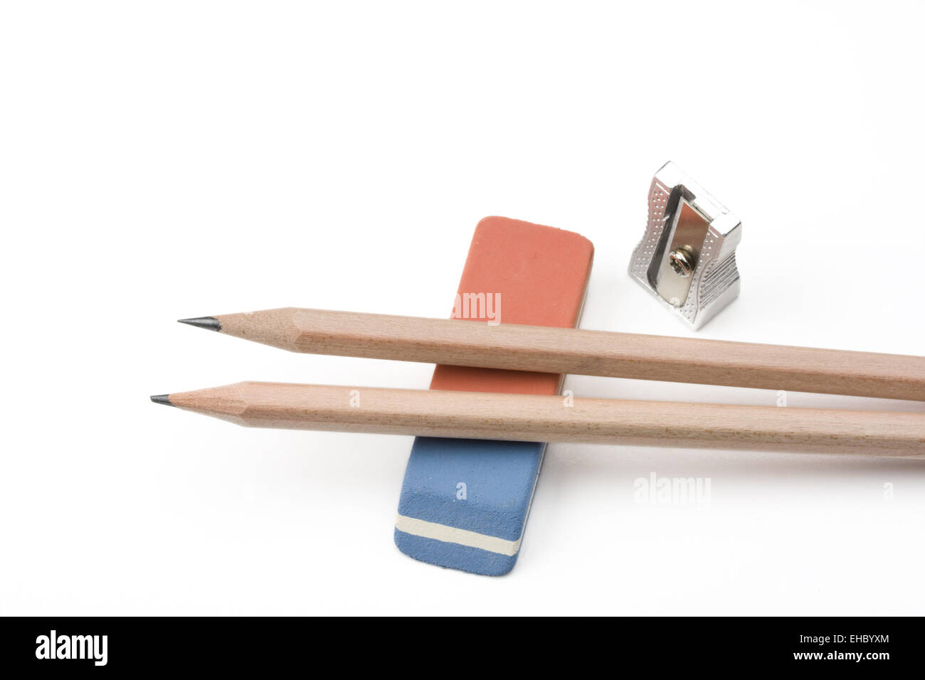 a pen, a sharpener and an eraser Stock Photo Alamy
