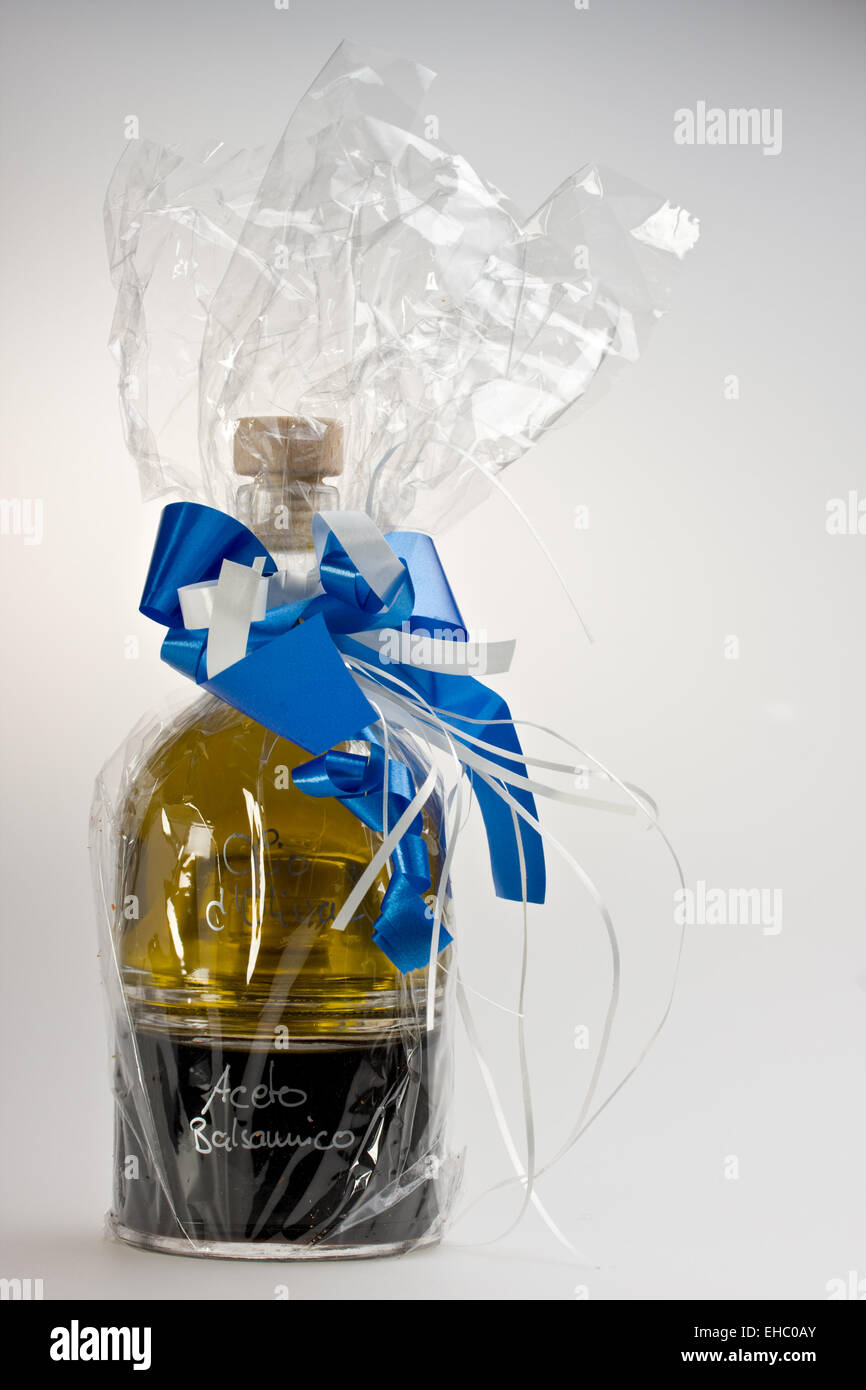olive oil and vinegar wrapped as a gift Stock Photo