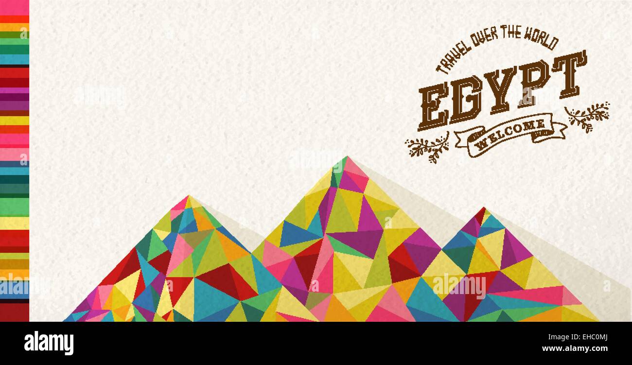 Travel Egypt famous landmark. Colorful polygonal monument with vintage label and textured paper background. Ideal for website Stock Vector