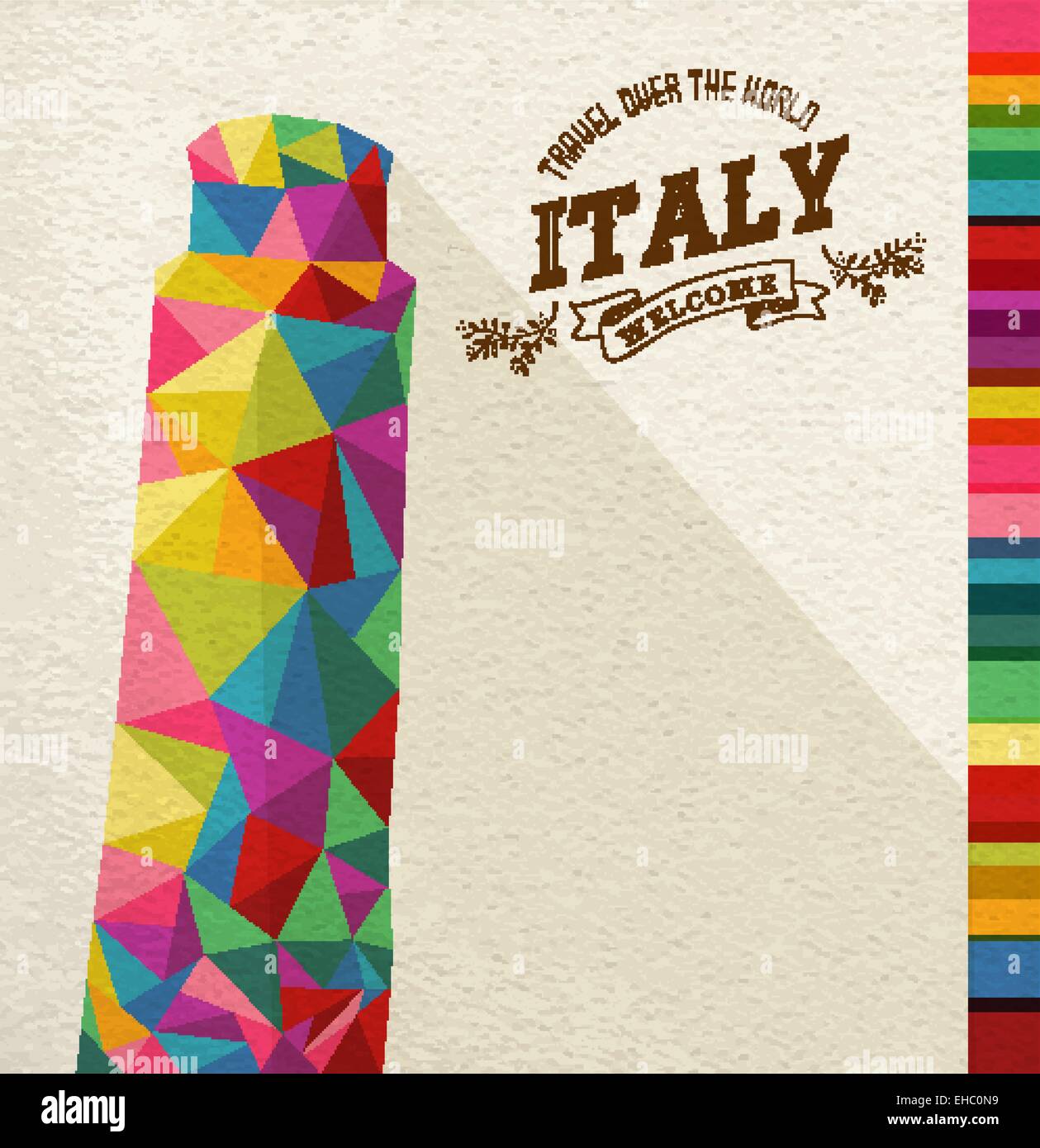 Travel Italy famous landmark. Colorful polygonal monument with vintage label and textured paper background. Ideal for website Stock Vector