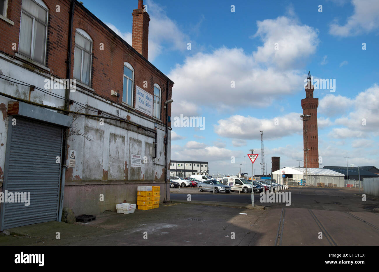 Grimsby Docks with the fish dock tower on the right Stock Photo Alamy