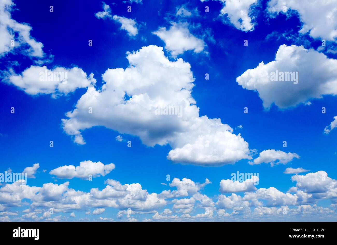 Beautiful Blue Sky With White Clouds. Wide Angle View. Stock Photo