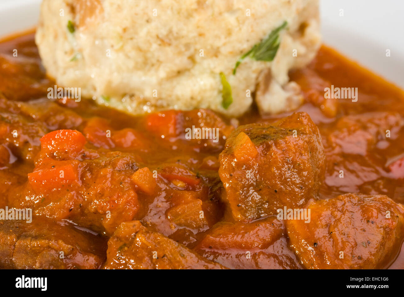 hungarian goulash and a bread dumpling Stock Photo