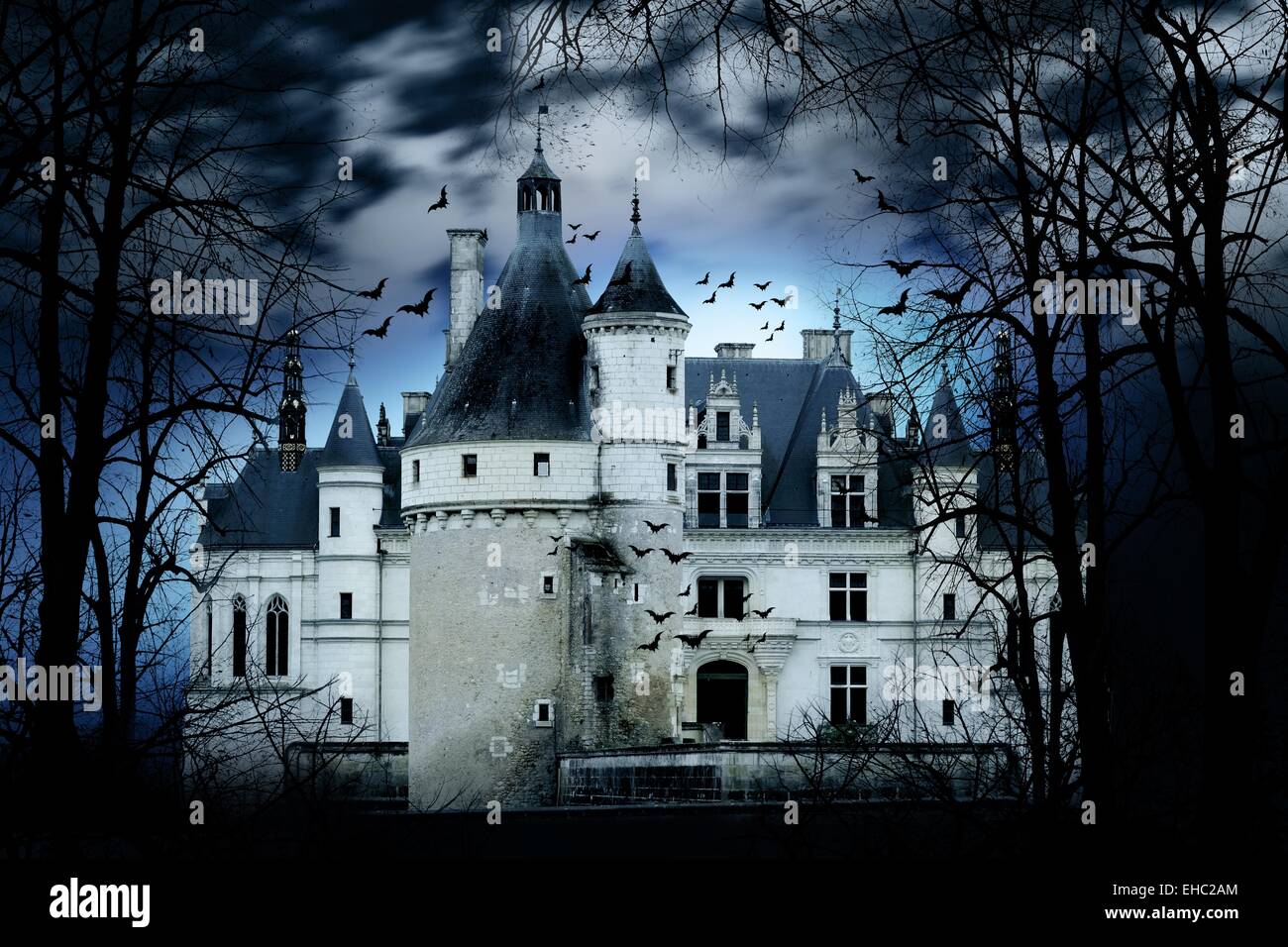 Haunted castle with dark scary horror atmosphere Stock Photo