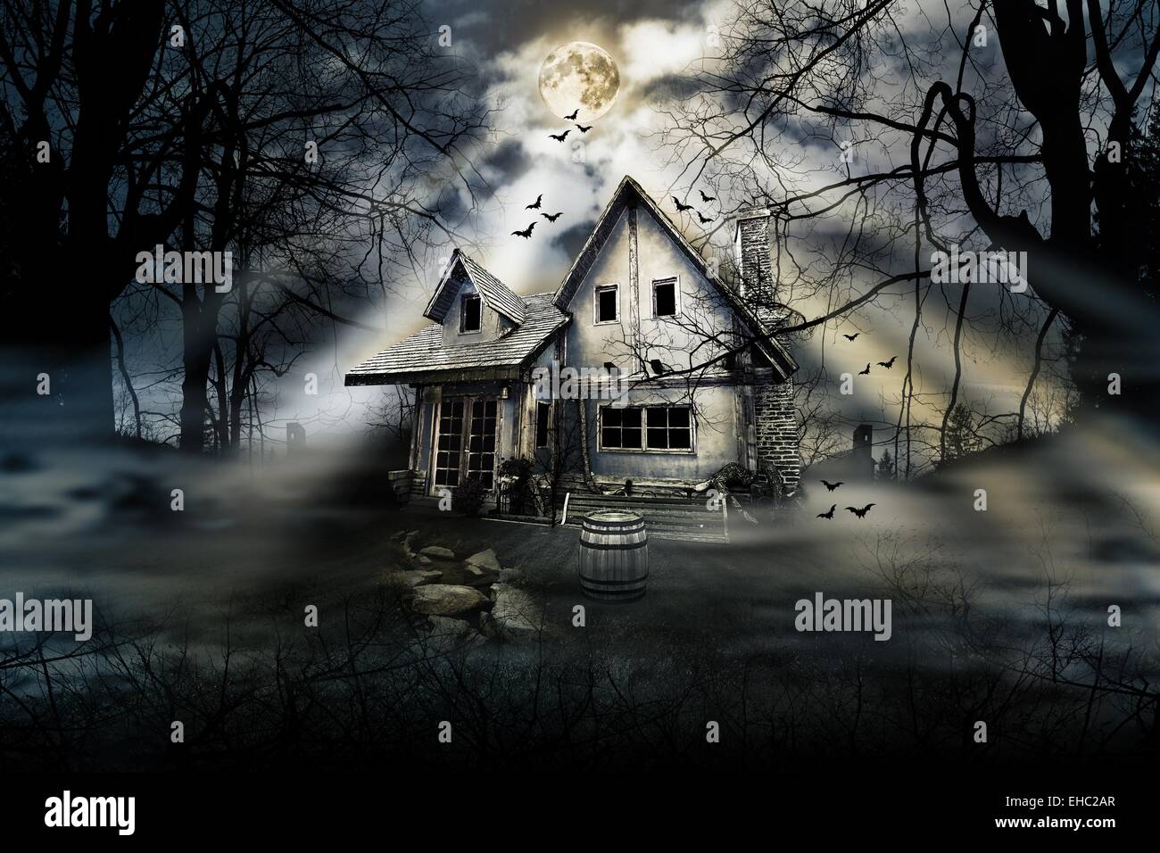 Haunted house with dark scary horror atmosphere Stock Photo