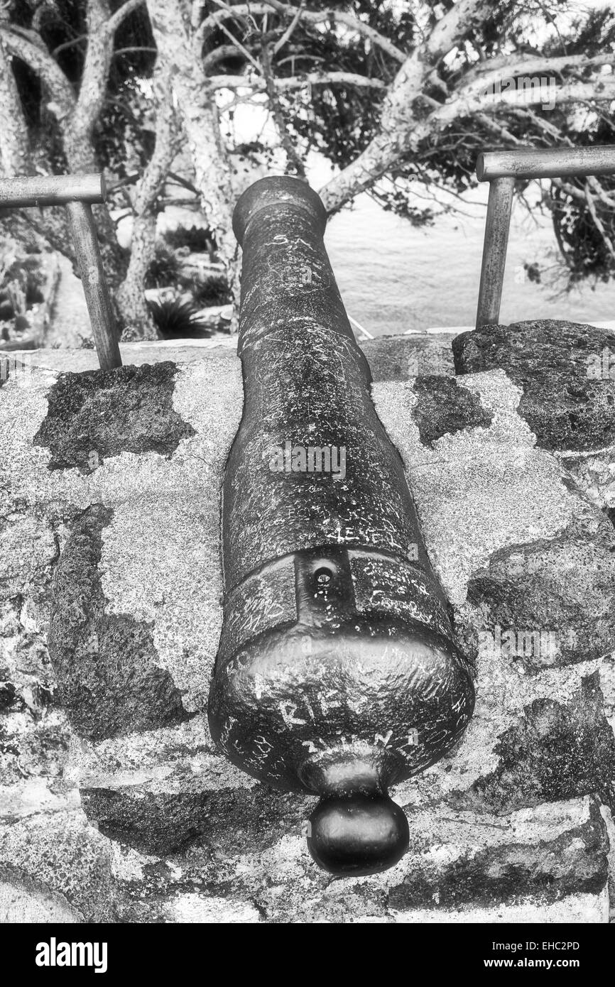 Medieval Castle of Aci Castello, cannon, Sicily Stock Photo