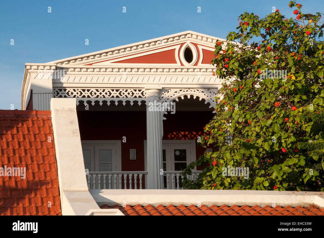 Capital of the tropical and dry Caribbean Island Aruba is Oranjestad with less than 30.000 people living there. Stock Photo