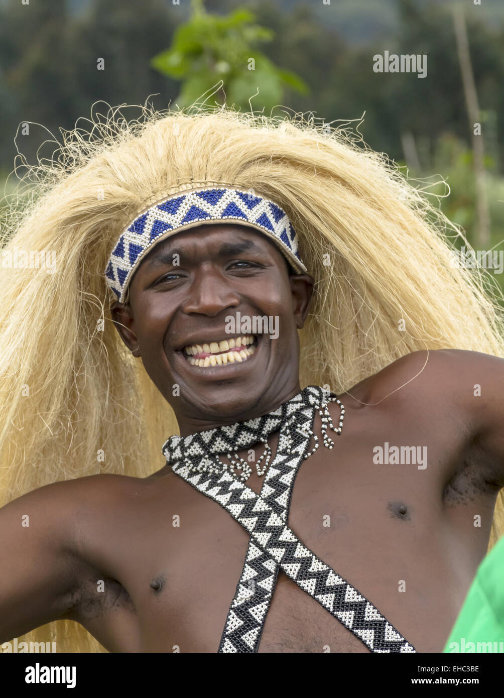 MUSANZE, RWANDA - NOVEMBER 5, 2013: Tribal Dancers of the Batwa Tribe Perform Traditional Intore Dance Stock Photo