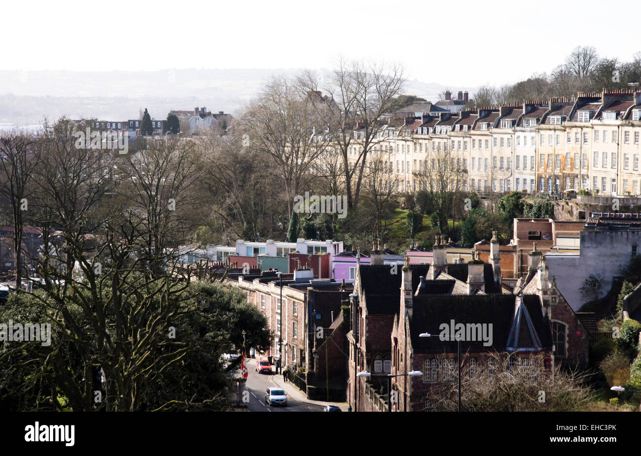 Clifton Bristol as seen from Berkeley Place Car Park. Lower Clifton Hill and the Back of York Place Stock Photo