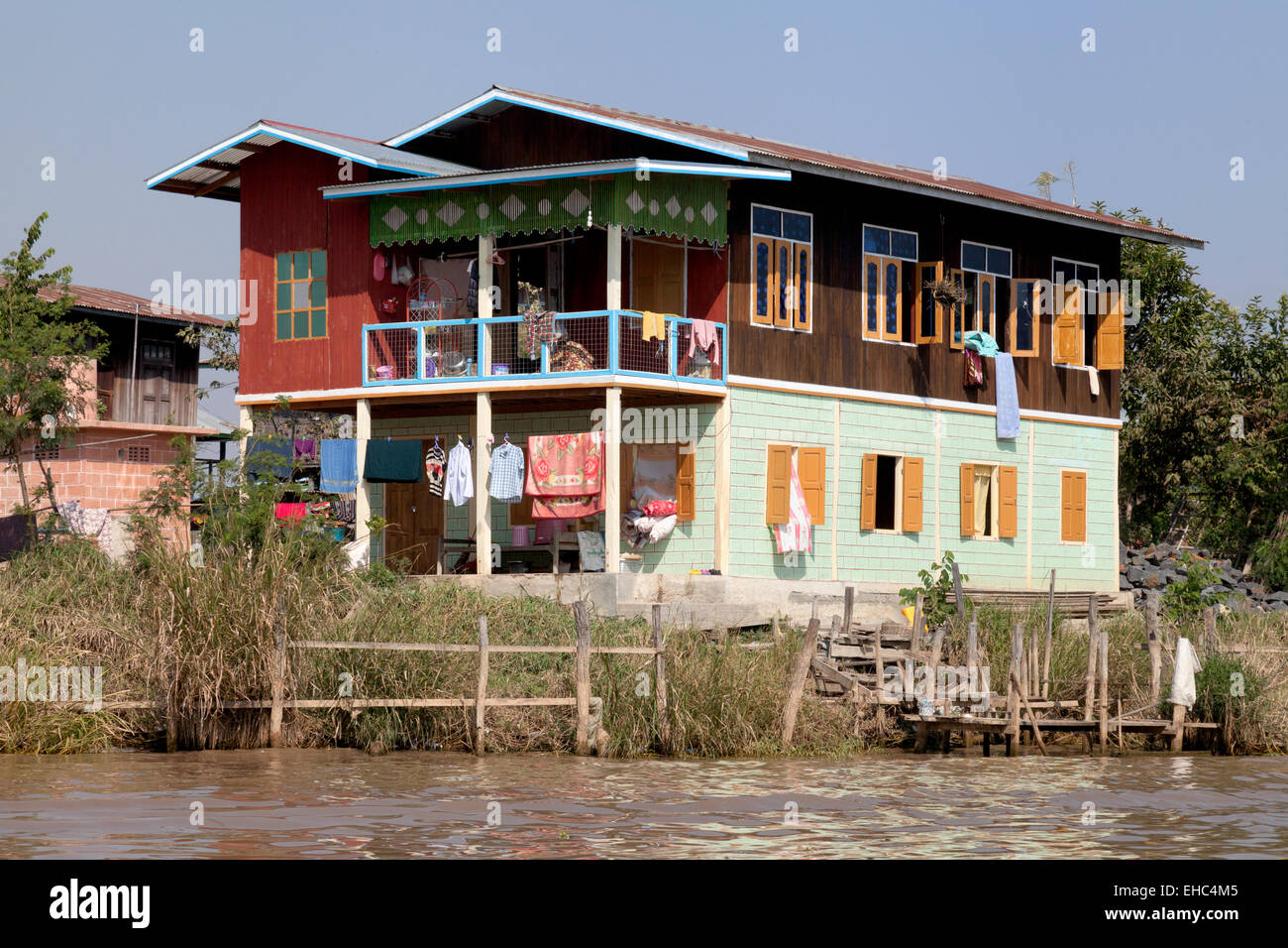 Village house of a wealthy resident, Inle Lake Myanmar ...