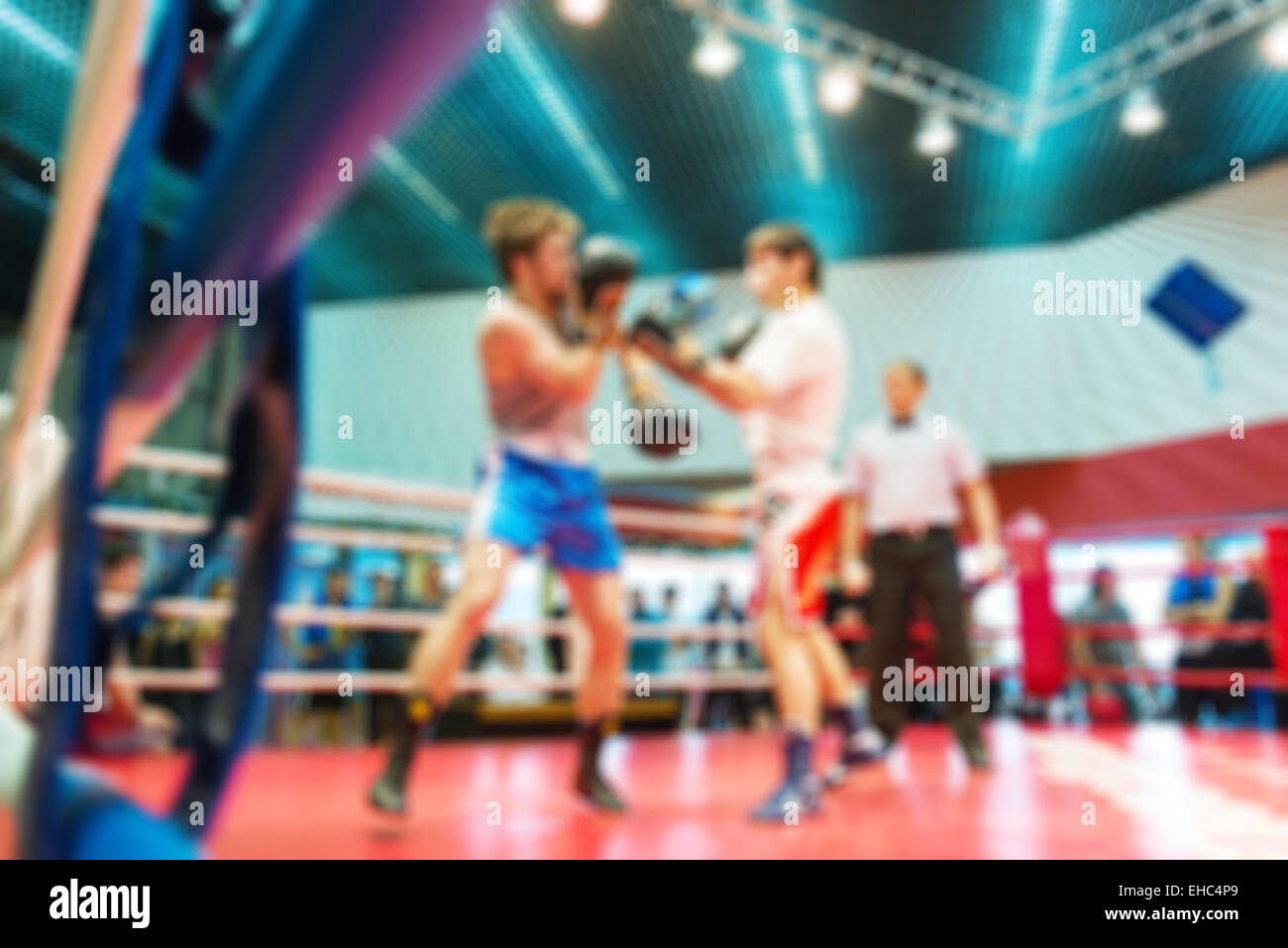Boxing match abstract blur sports background with bokeh Stock Photo