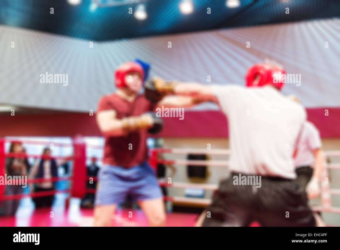 Boxing match abstract blur sports background with bokeh Stock Photo