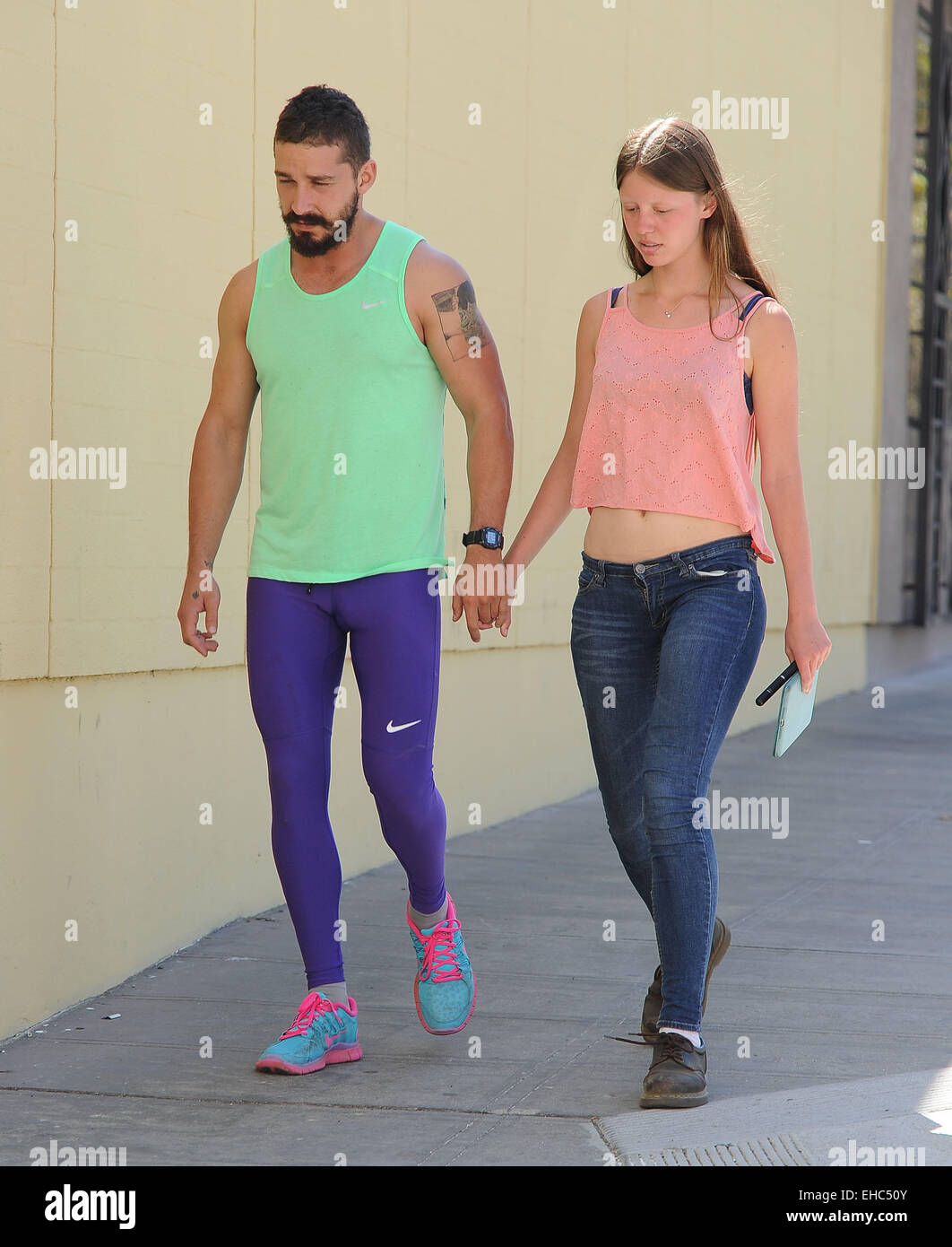 Shia Labeouf And Girlfriend Mia Goth Head To Lunch In Sherbet Colored Workout Gear Featuring Shia Labeouf Mia Goth Where Los Angeles California United States When 06 Sep 2014 Stock Photo Alamy
