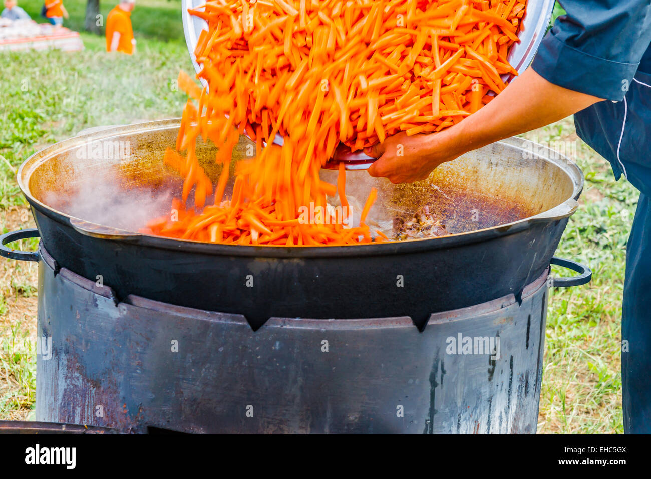 Preparation of mutton pilaf - Uzbek national meal of mutton, rice ...