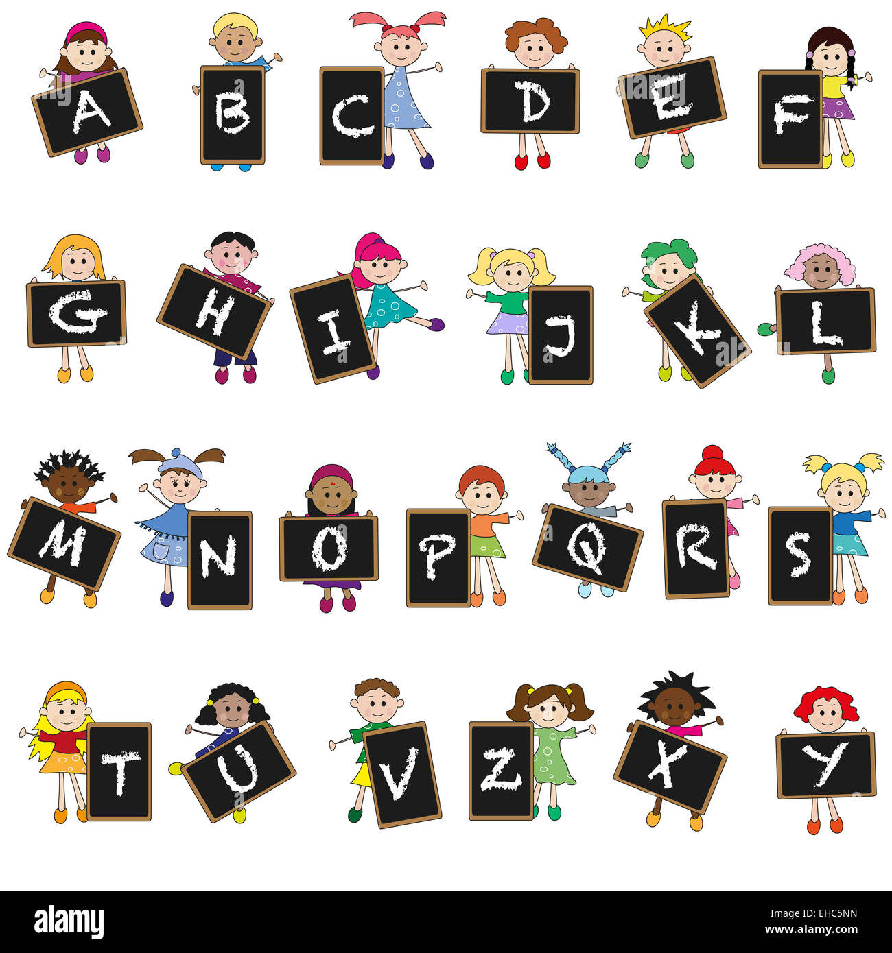 Cdfgh illustration of children with letters of alphabet on blackboard Stock ...