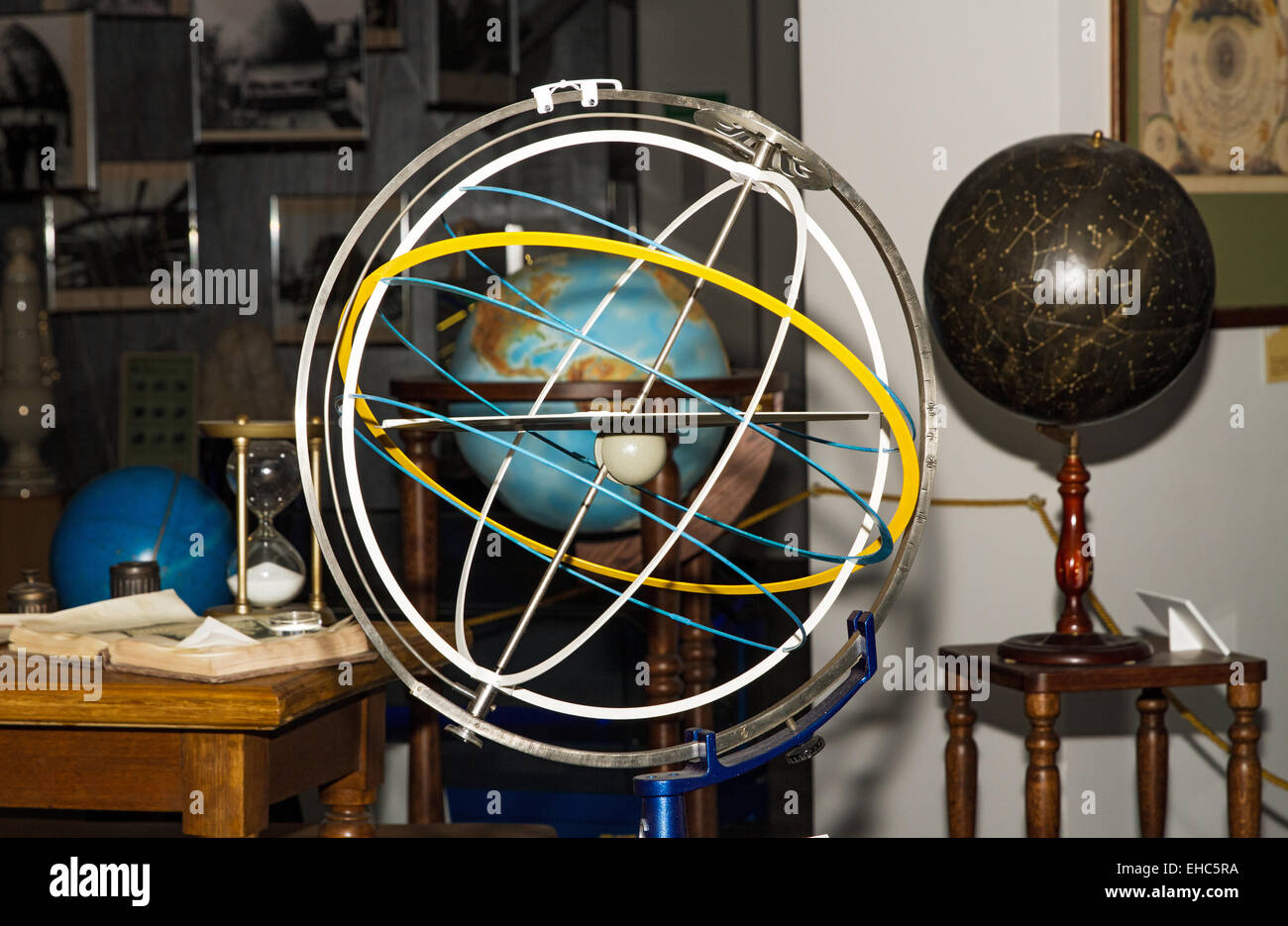 Armillary sphere at the Museum of Astronomy in the Moscow Planetarium. Russia . Stock Photo