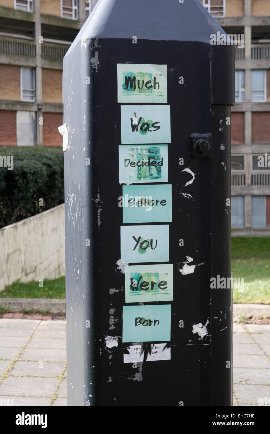 Artistic Sentence on a street lamp in Park Hill flats, Sheffield UK Stock Photo