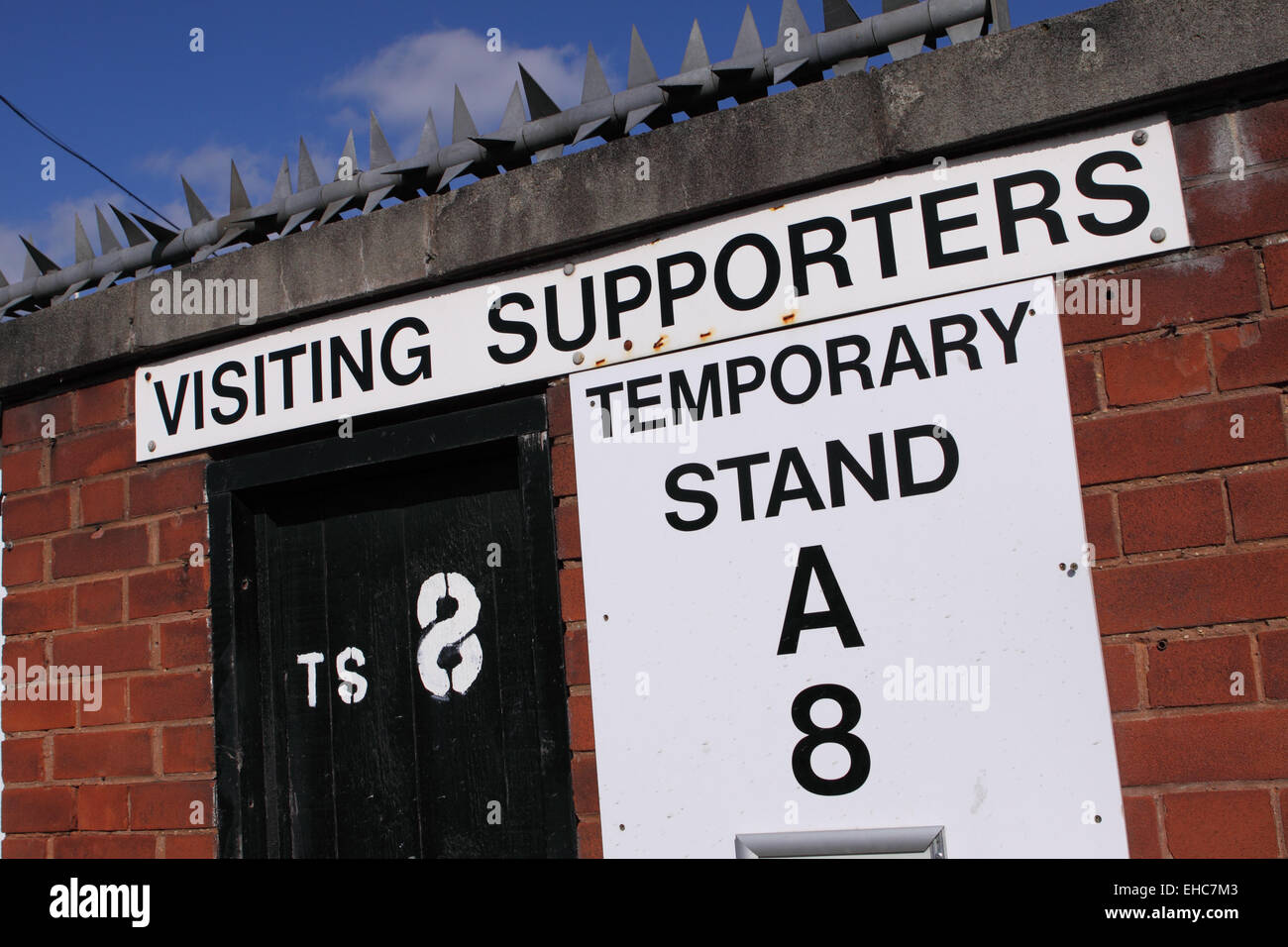 Football ground entrance for visiting supporters fans sign in Hereford England UK Stock Photo