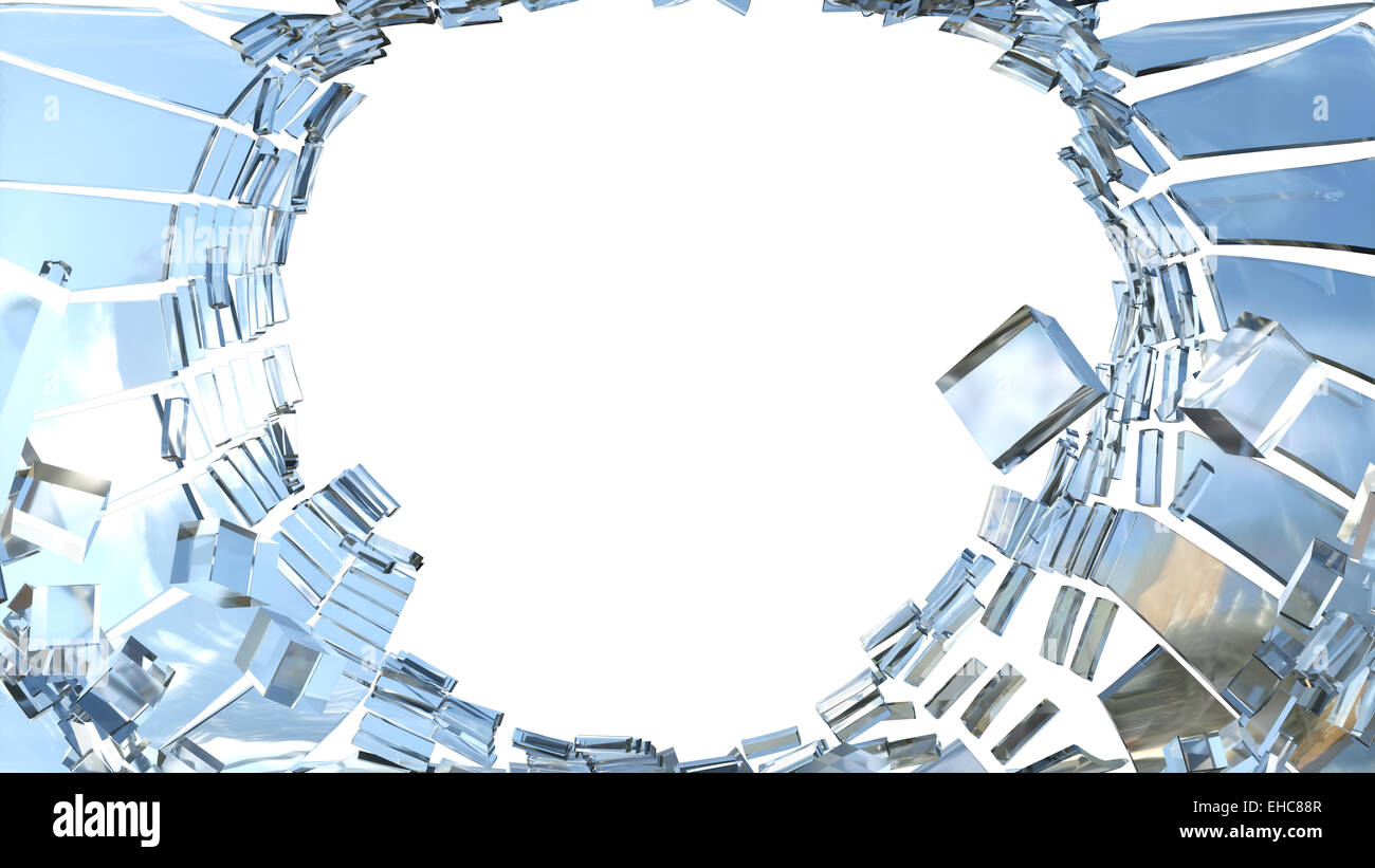 Shattered window glass and blue sky isolated on white Stock Photo - Alamy