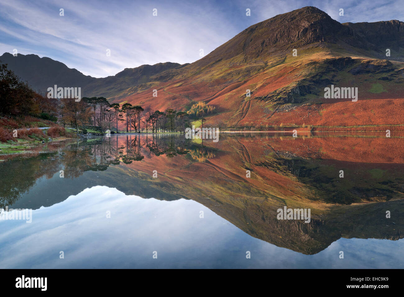 Fleetwith Pike reflected in Buttermere, Lake District National Park, Cumbria, England, UK Stock Photo