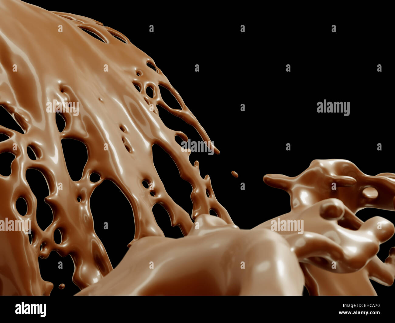 Hot chocolate flow or cocoa isolated over black background Stock Photo