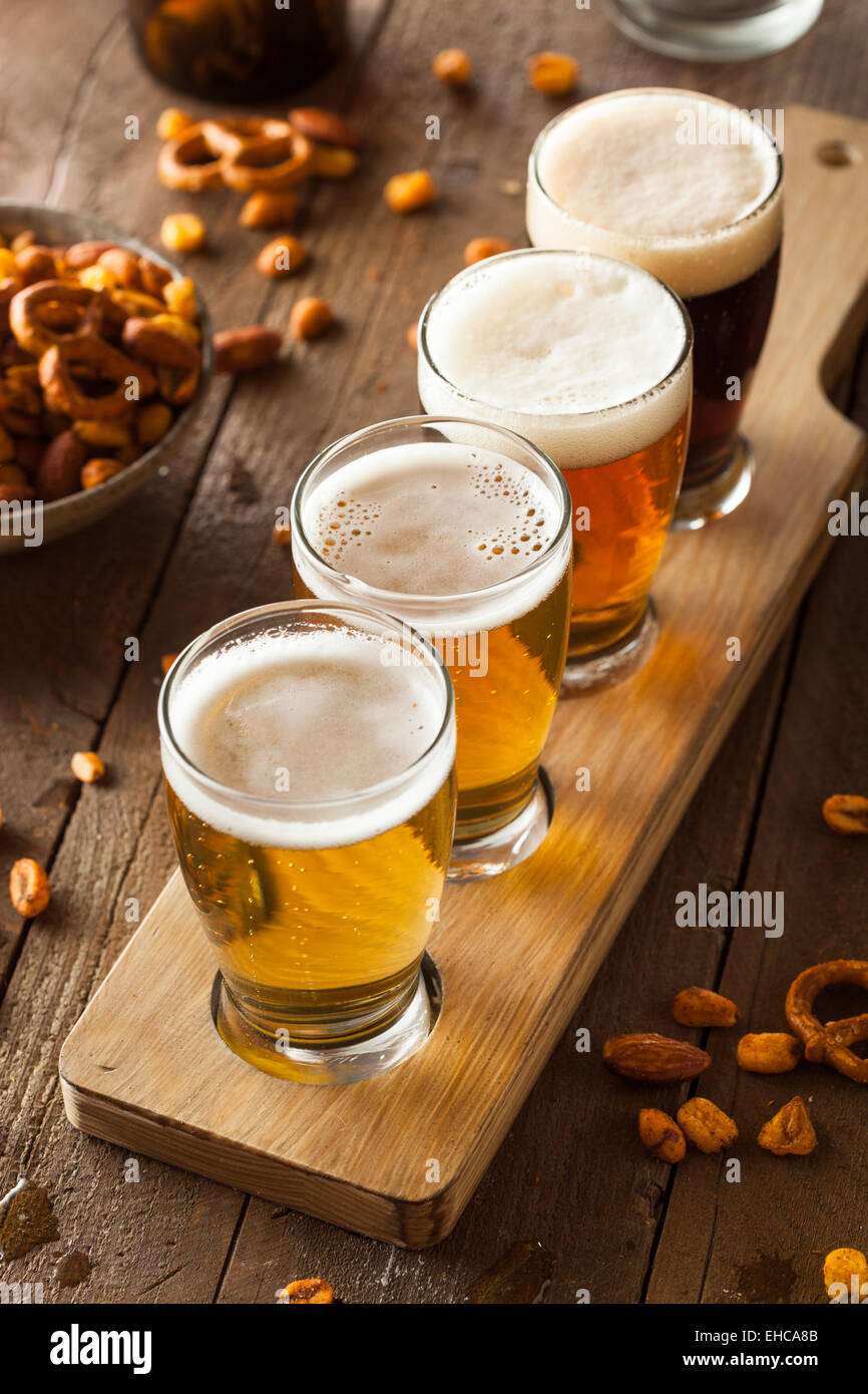 Assorted Beers in a Flight Ready for Tasting Stock Photo Alamy