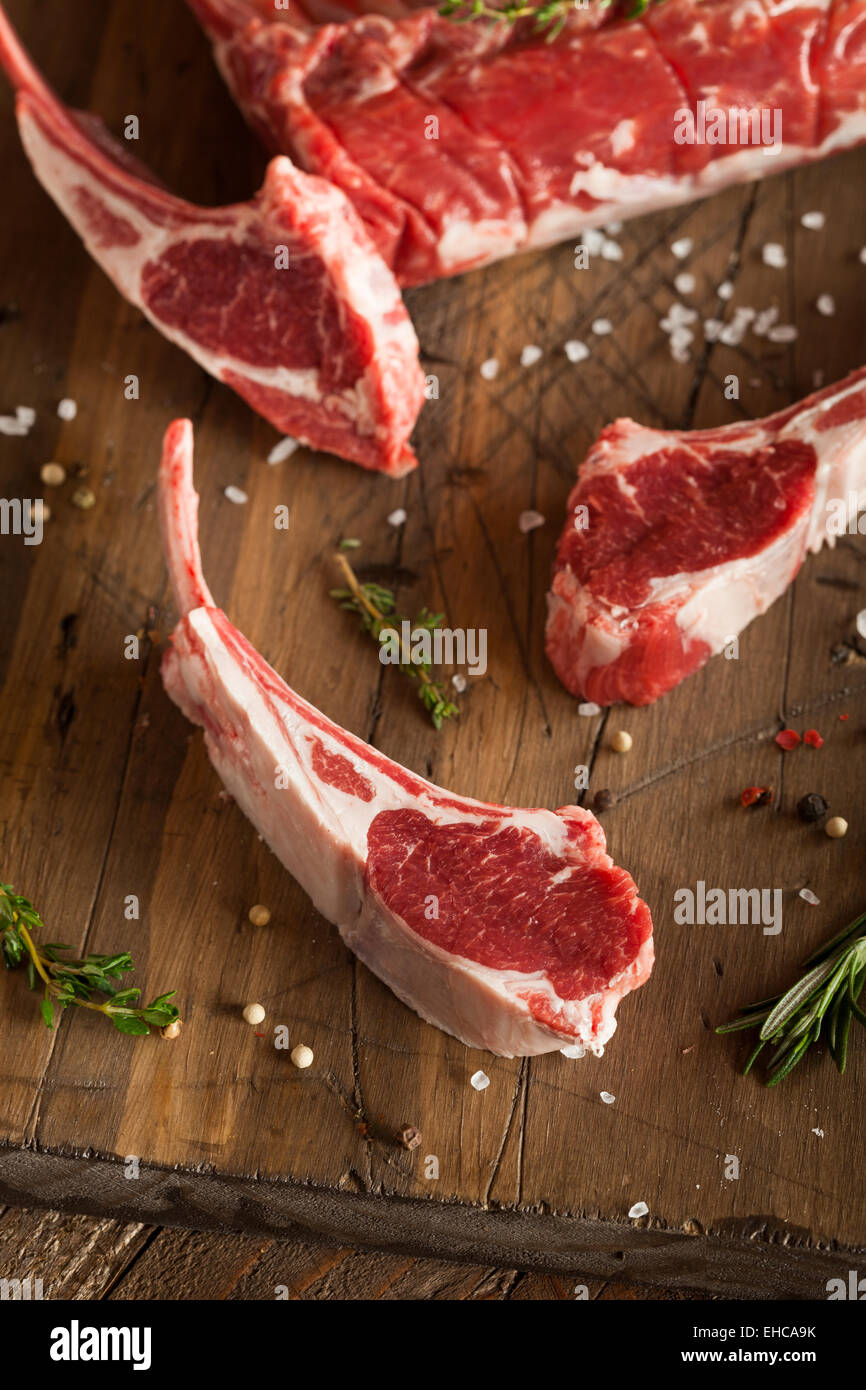 Organic Raw Lamb Chops with Herbs and Spices Stock Photo Alamy
