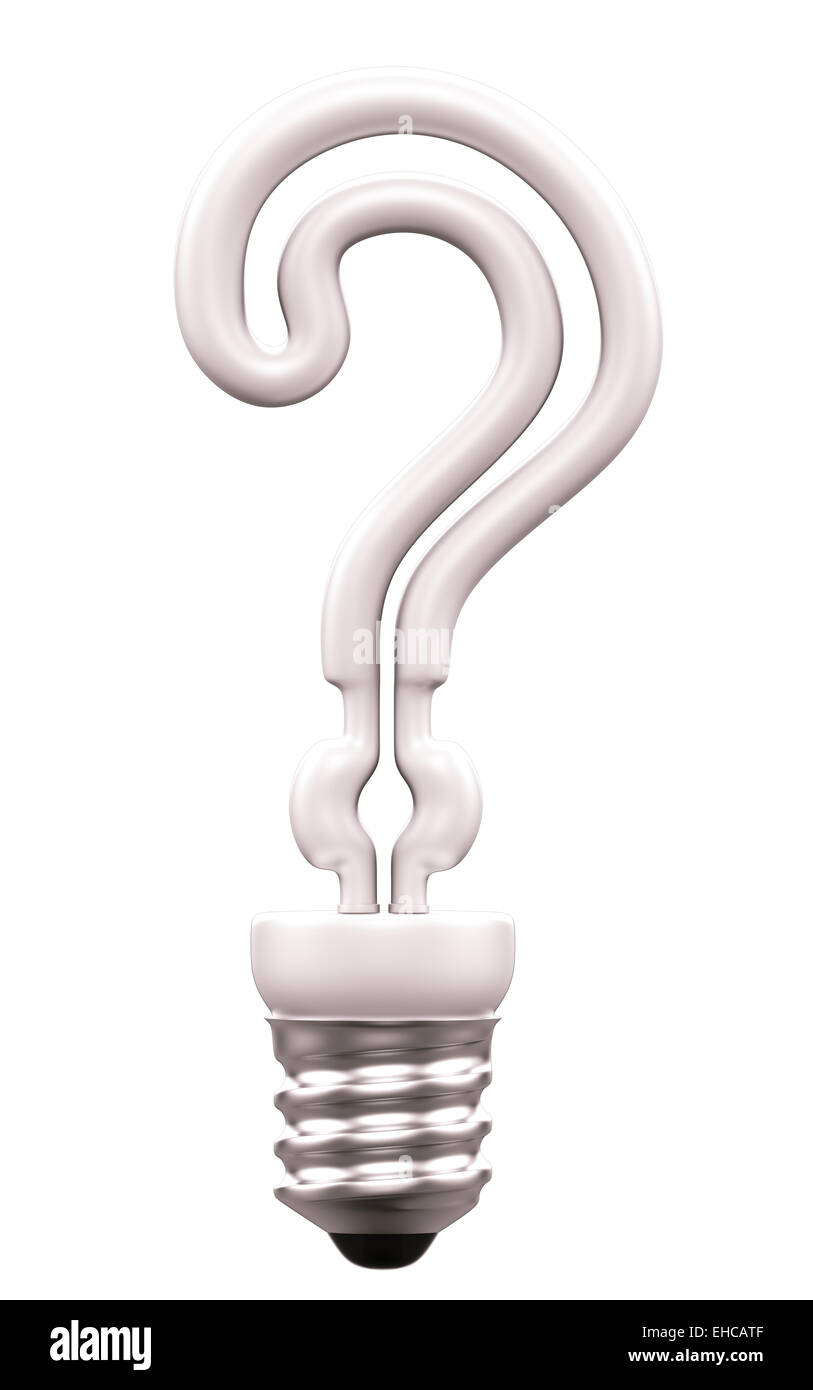 Ask a Question: Query mark light bulb isolated on white Stock Photo