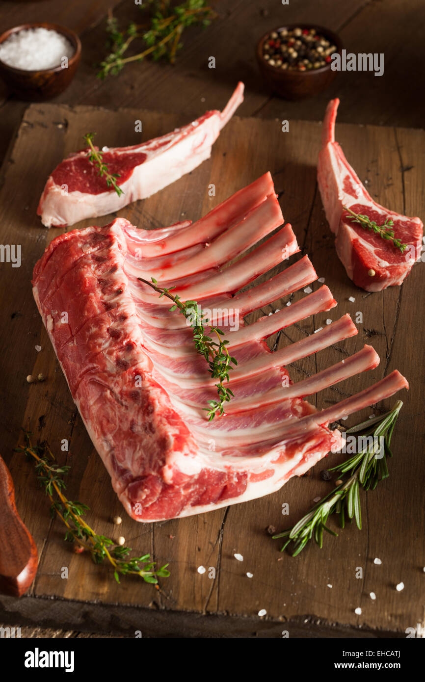 Organic Raw Lamb Chops with Herbs and Spices Stock Photo Alamy