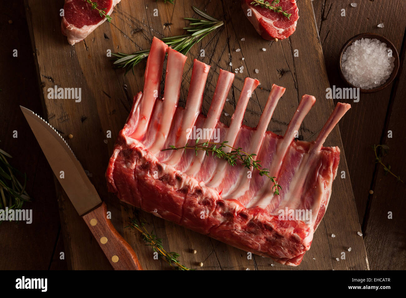 Organic Raw Lamb Chops with Herbs and Spices Stock Photo Alamy