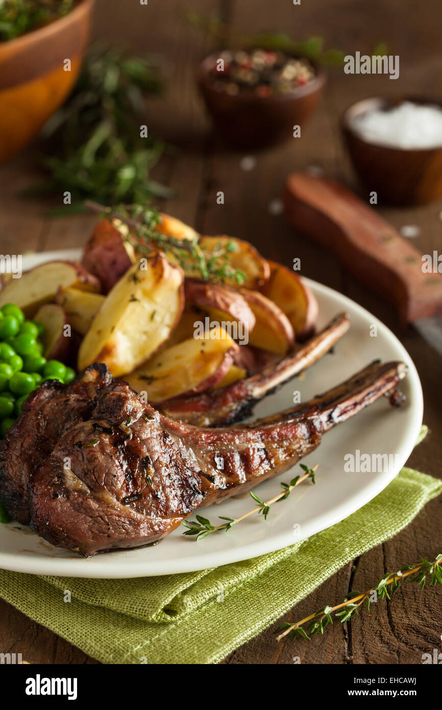 Organic Grilled Lamb Chops with Garlic and Lime Stock Photo