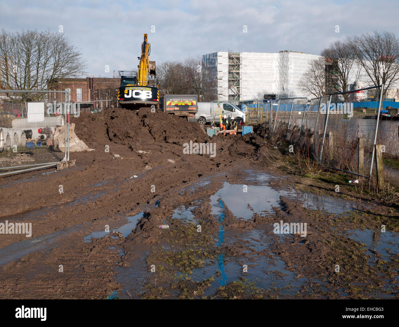 Mud on a building site for new homes, Droylsden Marina, Droylsden, Tameside, Manchester, England, UK Stock Photo