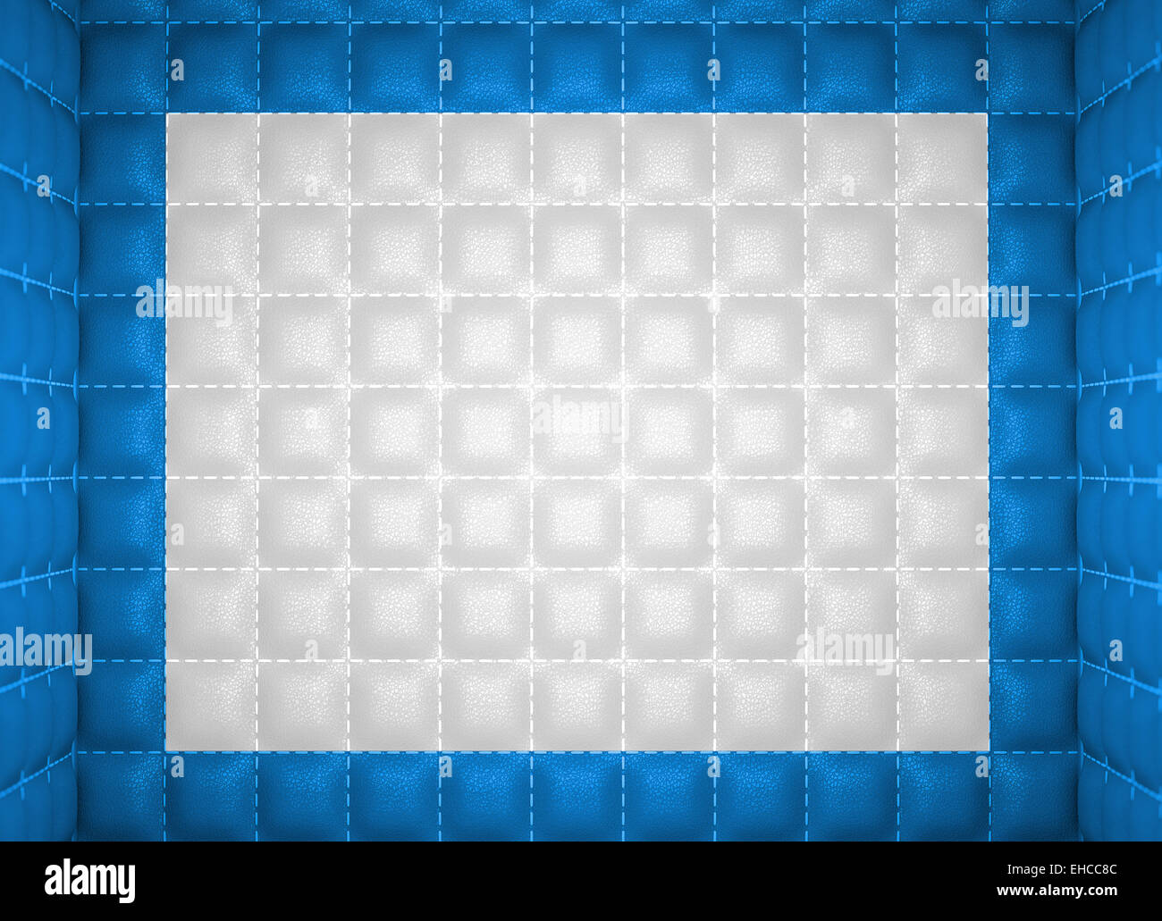 Soft room concept. Blue and white stitched leather pattern. Segregation or Isolation. Stock Photo