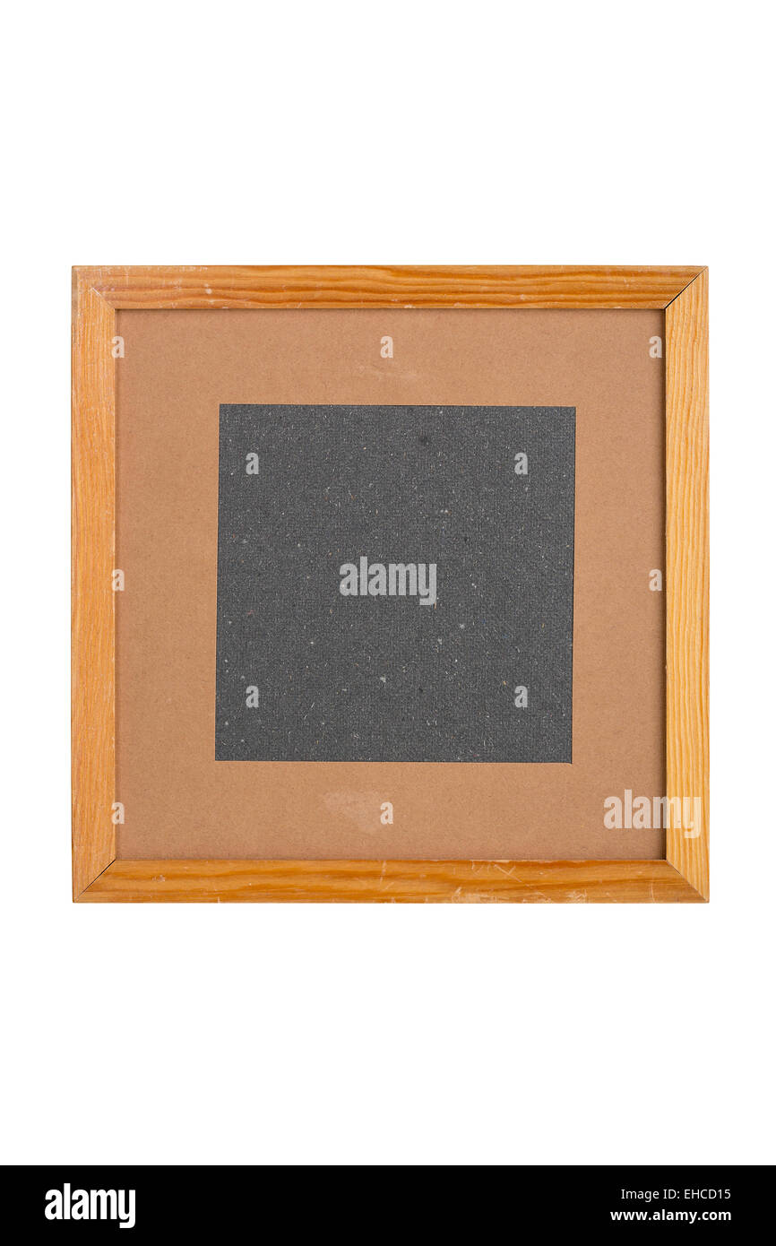 squared old picture frame with cardboard matte, isolated on white Stock Photo