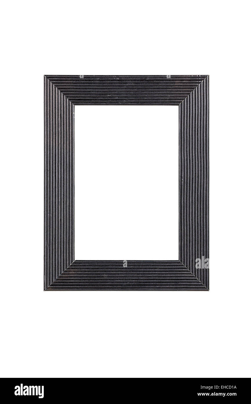 black plastic picture frame with line pattern, isolated on white Stock