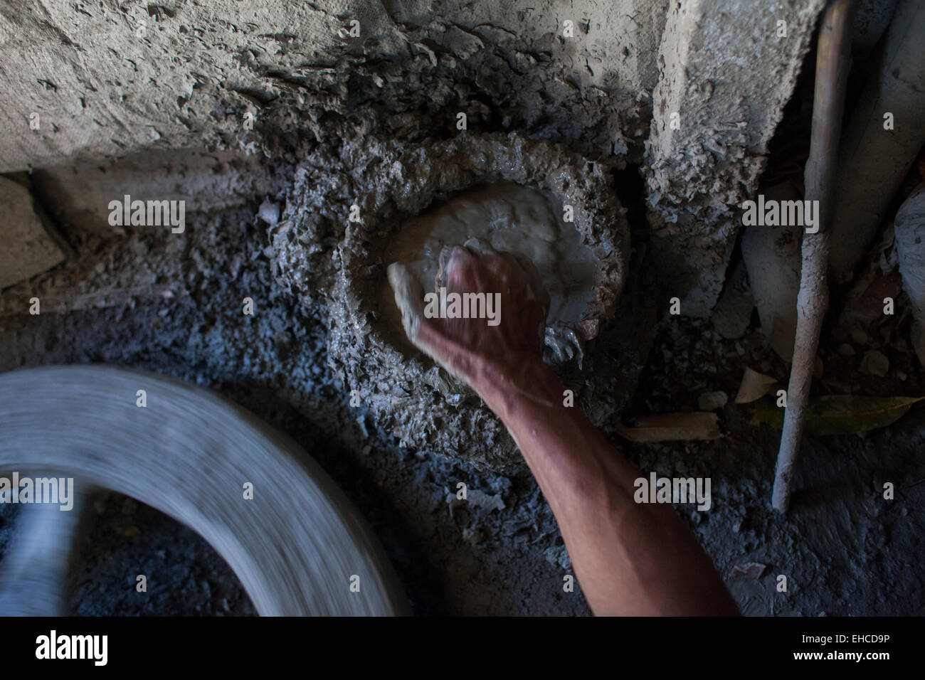 Dhaka Bangladesh 11th March 2015 Potter making pots using clay near