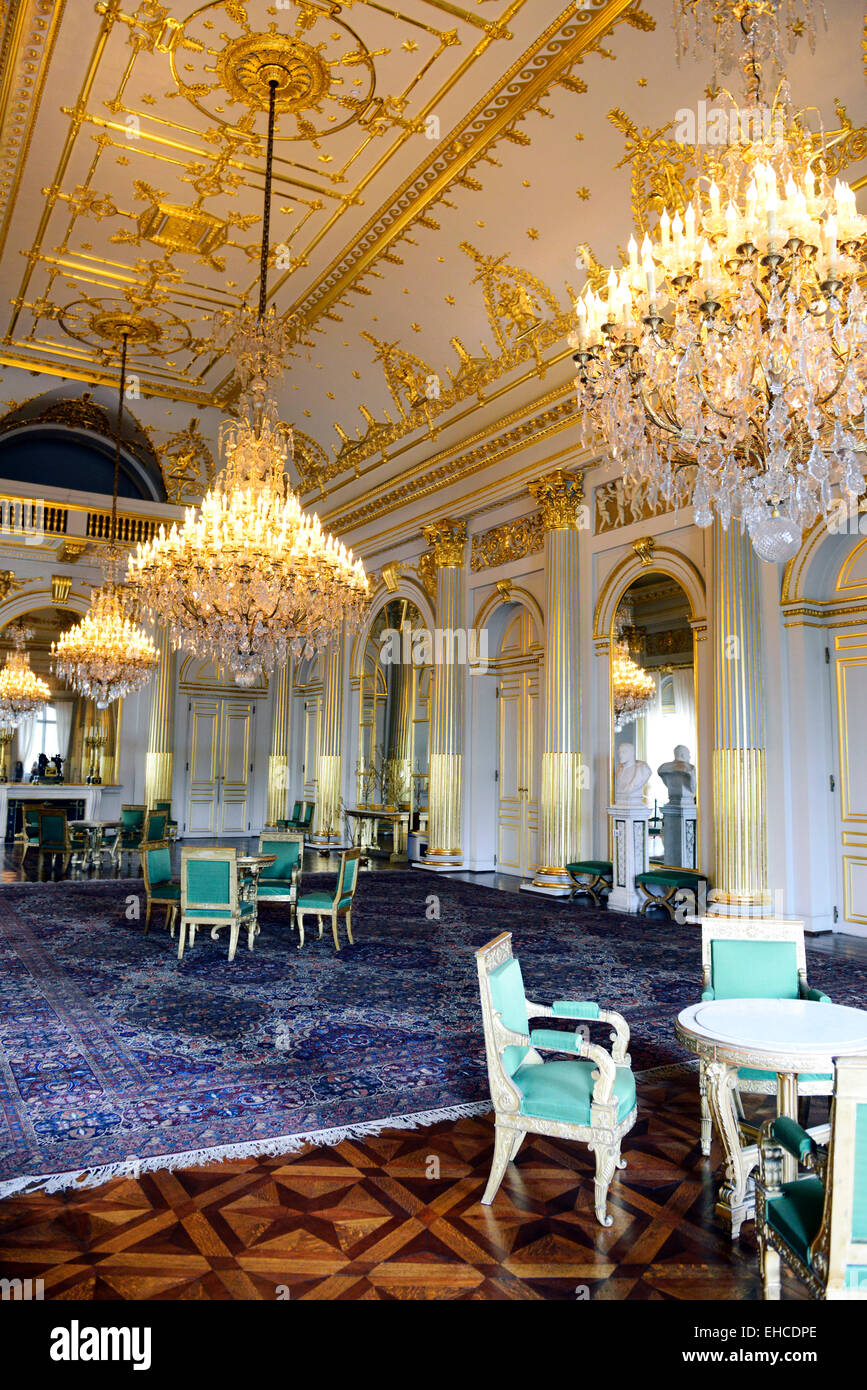 The beautiful interior halls and rooms of the Royal Palace in Brussels ...
