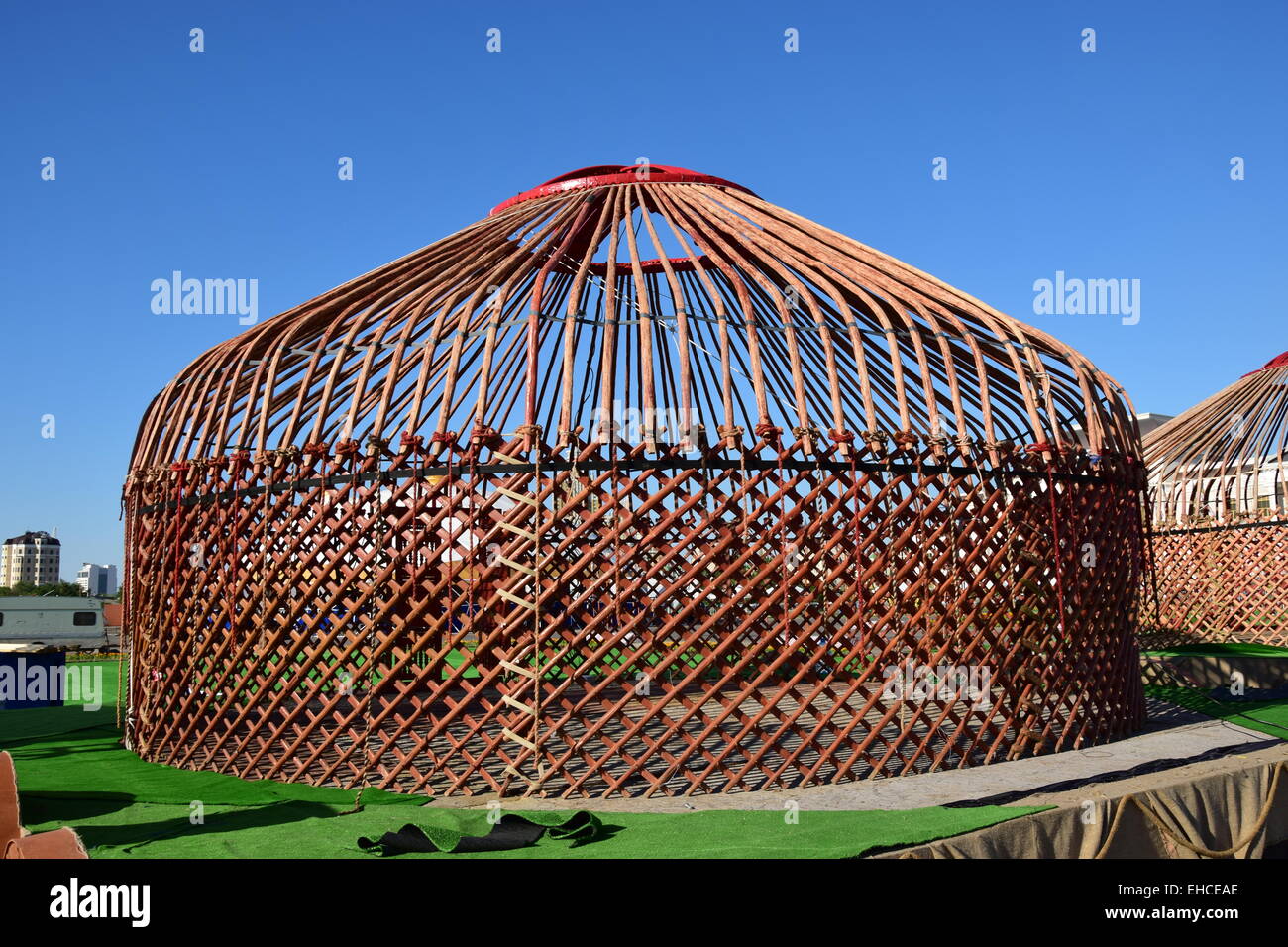 Wooden framework of a Kazakh yurt Stock Photo