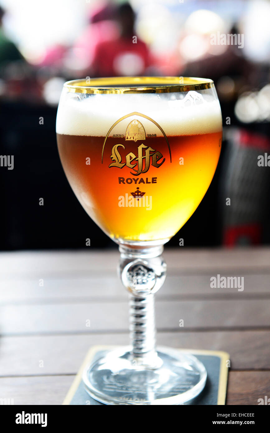 A glass of cold Leffe beer. Stock Photo